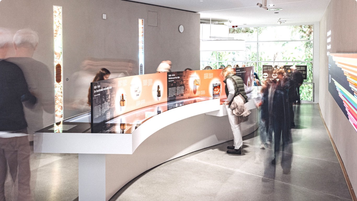 Menschen bewegen sich durch die Ausstellung von Sensoria im Bereich Produkte im Wandel der Zeit